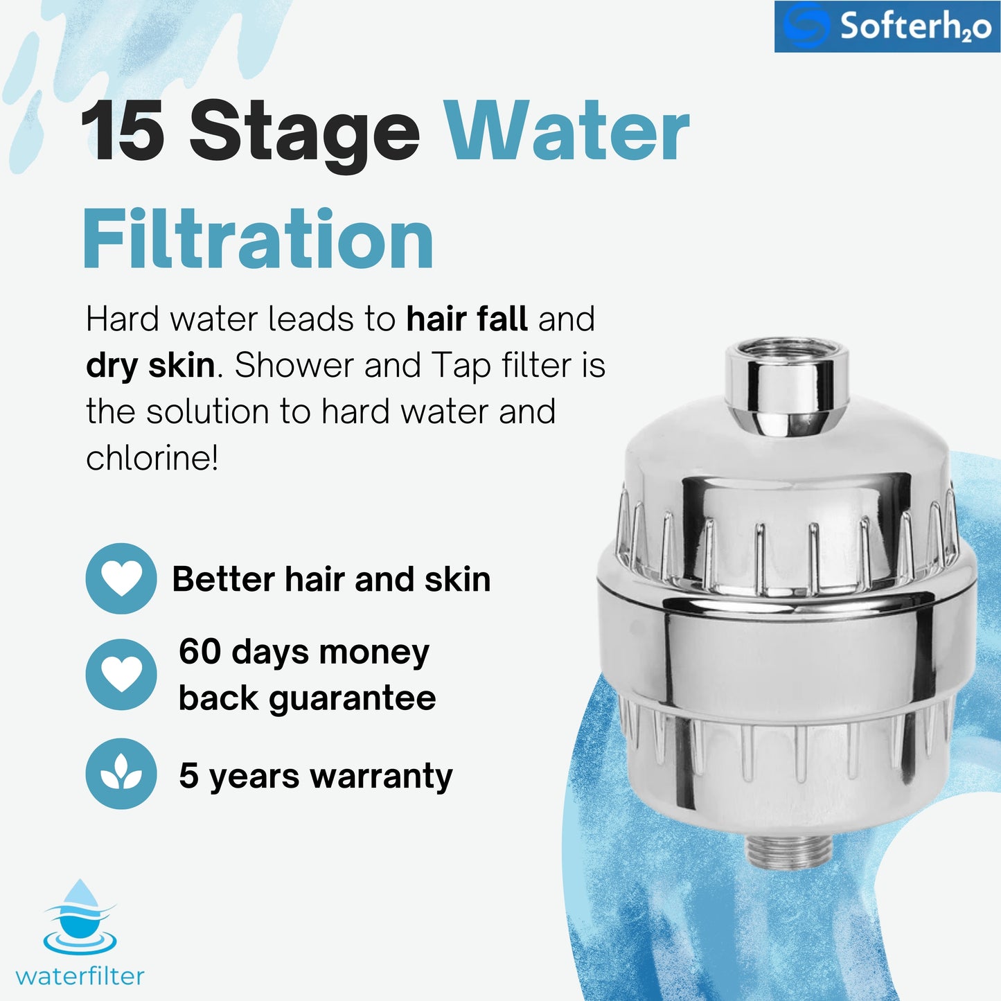 Shower and Tap filter for hard water with 15 stage | Water Softener for Bathroom | Hard Water Filter - Universal Tap Filter